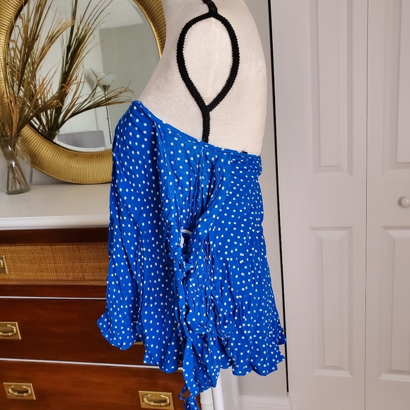 Zara blue polka dot off the shoulder summer top - Picture 3 of 8